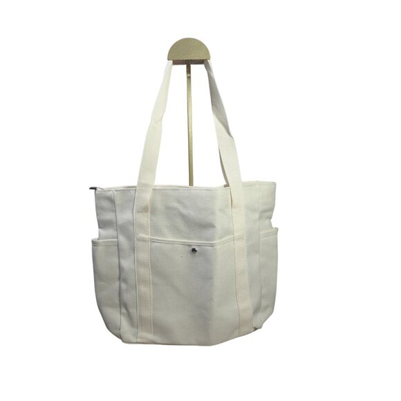 Large Canvas Tote Bag with Pockets & Zip Closure NWT Clean Girl Aesthetics NWT - Picture 2 of 12